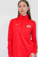 Майка тренировочная женская UNDER ARMOUR  с длинным рукавом, красная "U", размер S-M