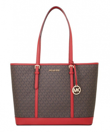 Сумка женская Michael Kors большая коричневая с красными вставками