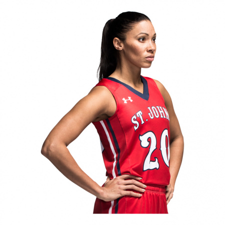 Майка спортивная женская UNDER ARMOUR без рукавов, красная с надписью St.Johns, размер S