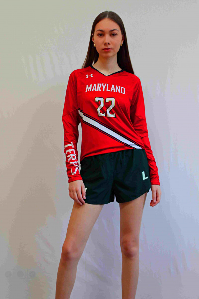 Майка тренировочная женская UNDER ARMOUR  с длинным рукавом, красная Maryland , размер S-M