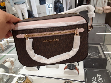 Сумка женская Michael Kors через плечо коричневая с розовым 