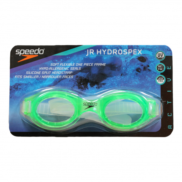 Очки для плавания Speedo JR Hydrospex прозрачный, оправа зеленая