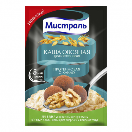 Каша овсяная МИСТРАЛЬ Протеиновая с какао 40гр/пак