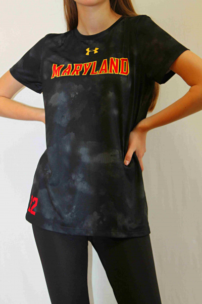 Футболка спортивная женская UNDER ARMOUR, черная с надписью Maryland, размер S/M