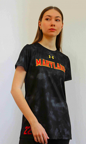 Футболка спортивная женская UNDER ARMOUR, черная с надписью Maryland, размер S/M