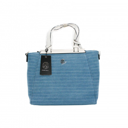 Женская сумка Christian LaCroix Giulia Satchel голубая с тонкой белой полоской, тканевая