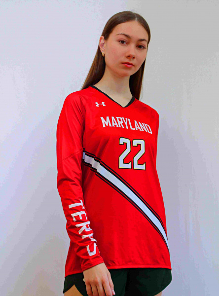 Майка тренировочная женская UNDER ARMOUR  с длинным рукавом, красная Maryland , размер S-M
