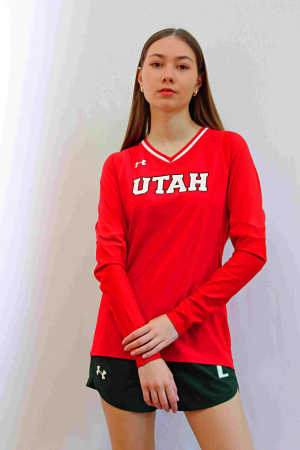Майка тренировочная женская UNDER ARMOUR  с длинным рукавом, красная UTAN, размер S-M